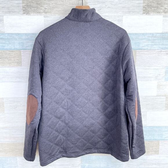 Cremieux Quilted 1/4 Zip Sweatshirt Gray Elbow Patches Pockets Mens Large - Picture 4 of 7